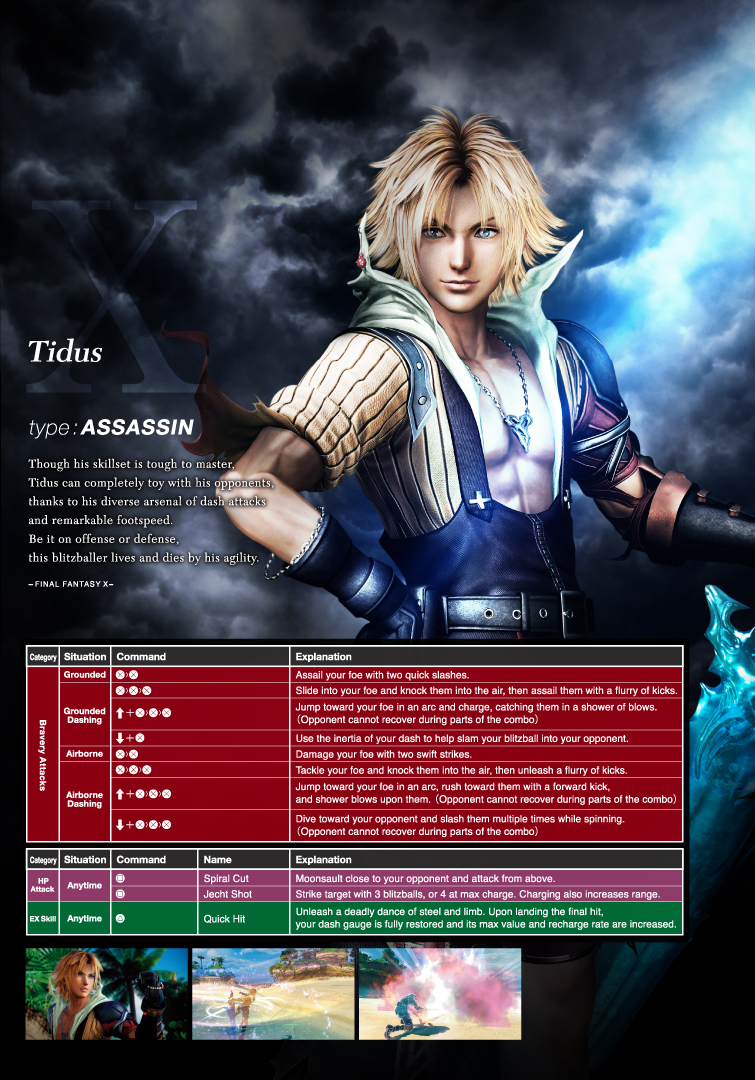 Lista de movimientos de Dissidio Final Fantasy NT Tidus