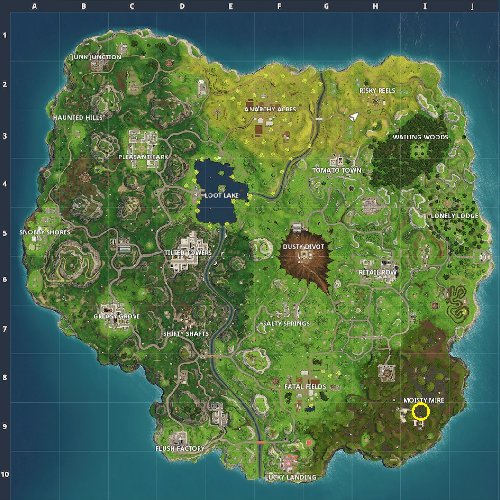 Fortnite search between a bench, ice cream truck, and helicopter location